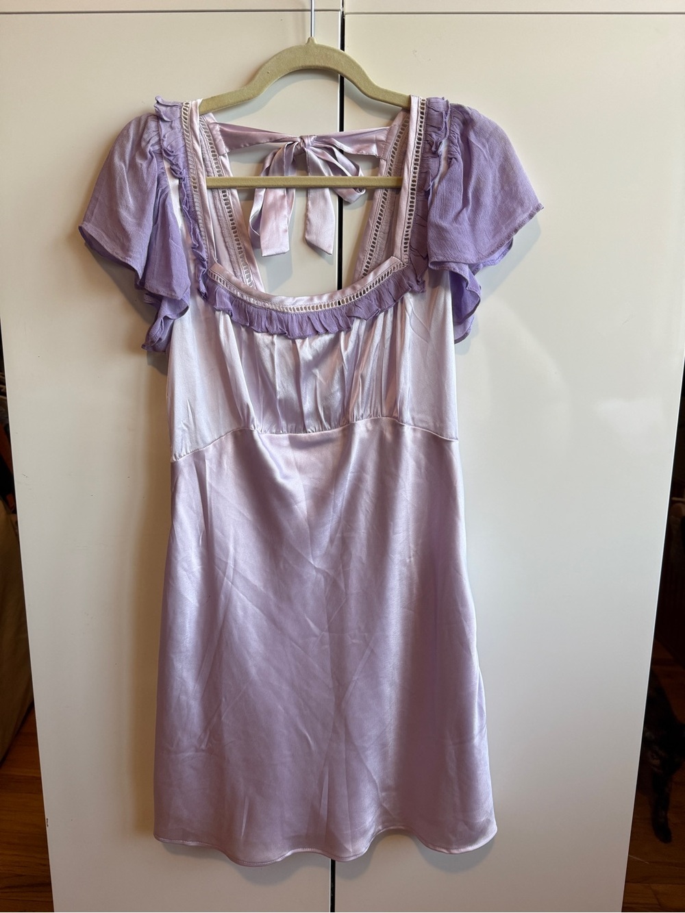 NWT Free People Violet Visions Slip Mini Dress Satin Purple Ruffle - Picture 8 of 16